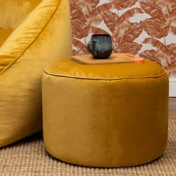 Icon Milano Velvet Bean Bag Pouffe Ochre Yellow Large Velvet Footstools