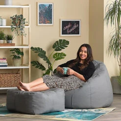 Icon Riviera Faux Leather Bean Bag Chair & Pouffe Grey -DIY icon riviera faux leather bean bag chair pouffe grey5060760890391 02c MP