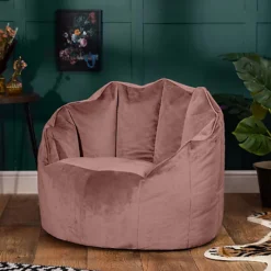 Icon Sirena Scallop Chair Bean Bag Dusk Pink Velvet Bean Bags