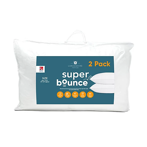 Lancashire Textiles 2 Pack Luxury Super Bounce Pillow Pair Made In Britain Soft/Medium Support Non-allergenic Pillow Pair 4 Lancashire Textiles 2 Pack Luxury Super Bounce Pillow Pair Made In Britain Soft/Medium Support Non-allergenic Pillow Pair - Image 2
