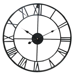 Livingandhome Black Vintage Round Roman Numeral Metal Wall Clock 40 Cm