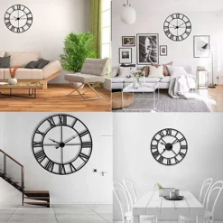 Livingandhome Black Vintage Round Roman Numeral Metal Wall Clock 40 Cm -DIY livingandhome black vintage round roman numeral metal wall clock 40 cm0735940281164 03c MP