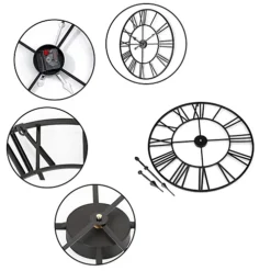 Livingandhome Black Vintage Round Roman Numeral Metal Wall Clock 40 Cm -DIY livingandhome black vintage round roman numeral metal wall clock 40 cm0735940281164 04c MP