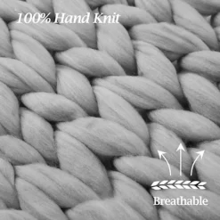 Livingandhome Grey Chunky Knit Handwoven Throw Blanket 150cm L X 120cm W -DIY livingandhome grey chunky knit handwoven throw blanket 150cm l x 120cm w0735940273039 04c MP