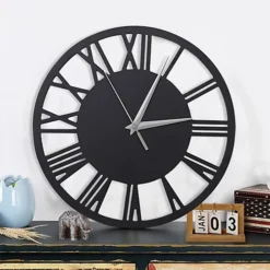 Livingandhome Grey Modern Round Roman Numeral Silent Wood Wall Clock 30 Cm