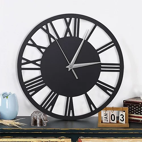 Livingandhome Grey Modern Round Roman Numeral Silent Wood Wall Clock 30 Cm 3 Livingandhome Grey Modern Round Roman Numeral Silent Wood Wall Clock 30 Cm