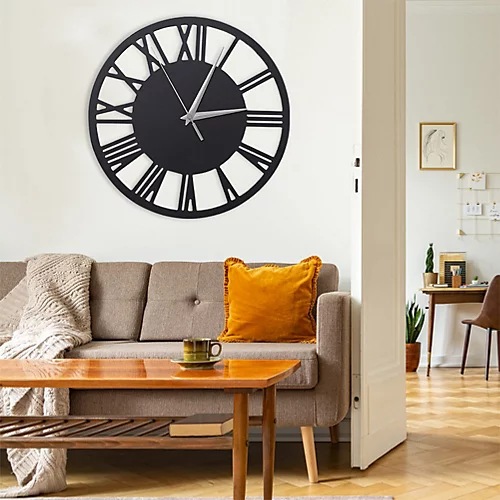 Livingandhome Grey Modern Round Roman Numeral Silent Wood Wall Clock 30 Cm 4 Livingandhome Grey Modern Round Roman Numeral Silent Wood Wall Clock 30 Cm - Image 2