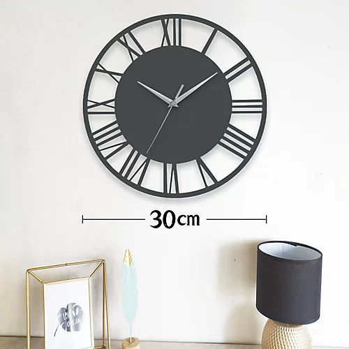 Livingandhome Grey Modern Round Roman Numeral Silent Wood Wall Clock 30 Cm 6 Livingandhome Grey Modern Round Roman Numeral Silent Wood Wall Clock 30 Cm - Image 4