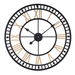 Livingandhome Industrial Round Large Decorative Roman Numeral Skeleton Metal Wall Clock 60cm