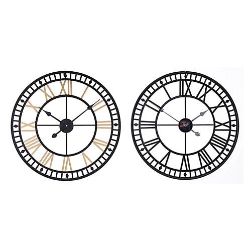 Livingandhome Industrial Round Large Decorative Roman Numeral Skeleton Metal Wall Clock 60cm 4 Livingandhome Industrial Round Large Decorative Roman Numeral Skeleton Metal Wall Clock 60cm - Image 2