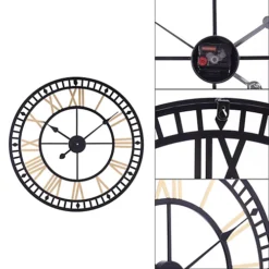 Livingandhome Industrial Round Large Decorative Roman Numeral Skeleton Metal Wall Clock 60cm 8 Livingandhome Industrial Round Large Decorative Roman Numeral Skeleton Metal Wall Clock 60cm -DIY livingandhome industrial round large decorative roman numeral skeleton metal wall clock 60cm0735940281287 03c MP
