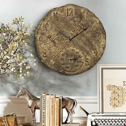 Livingandhome Resin Decorative Arabic Numerals Wall Clock With Thermometer 12 Inch