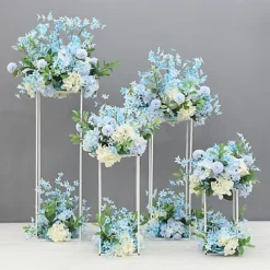 Livingandhome White Metal Column Flower Stand Wedding Decoration 300 X 810 Mm