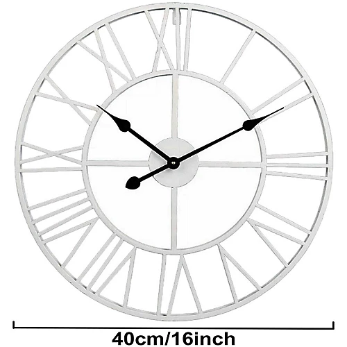Livingandhome White Vintage Round Roman Numeral Metal Skeleton Wall Clock 40 Cm 6 Livingandhome White Vintage Round Roman Numeral Metal Skeleton Wall Clock 40 Cm - Image 4