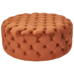 Make It A Home Anouska Orange Velvet Round Buttoned Pouffe
