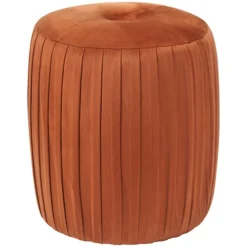 Make It A Home Appley Orange Pleated Velvet Double Stitched Button Cylinder Pouffe