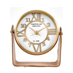 Make It A Home Colombo Tan Leather Brass Finished Rotary Table Desk Clock
