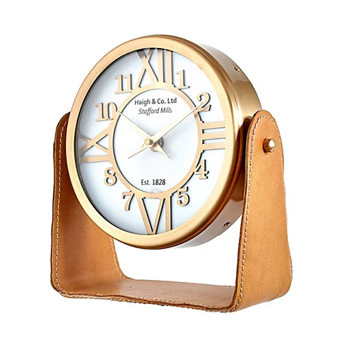Make It A Home Colombo Tan Leather Brass Finished Rotary Table Desk Clock 4 Make It A Home Colombo Tan Leather Brass Finished Rotary Table Desk Clock - Image 2