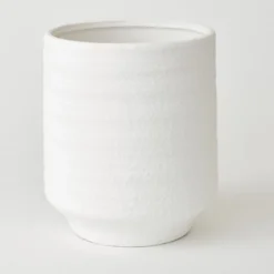 Bloom Medium White Terracotta Vase - Modern Vase For Fresh Or Artificial Flower Stem Bouquet Arrangements - H21.5 X 18.5cm Diameter