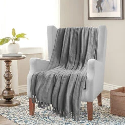Nevni Pack Of 2 Decorative Rustic Cotton Throw Blanket With Fringes For Sofa, Bed, Armchair, Couch Settee 127 X 152 Cm - Grey -DIY nevni pack of 2 decorative rustic cotton throw blanket with fringes for sofa bed armchair couch settee 127 x 152 cm grey5060414799070 02c MP