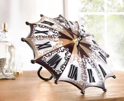 Novelty Umbrella Design Clock - Decorative Quartz Movement Clock With Large Roman Numerals - Measures 19cm Diameter