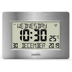 Official UK Radio Controlled Silent Wall Clock - Large LCD, Auto Set Up With Day, Date, Month. Ideal For Dementia & Alzheimer's.