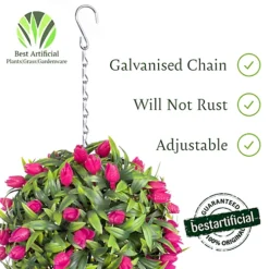 Pair Of Best Artificial 24cm Pink Lush Tulip Hanging Basket Flower Topiary Ball - Weather & Fade Resistant -DIY pair of best artificial 24cm pink lush tulip hanging basket flower topiary ball weather fade resistant5060637302545 03c MP