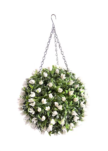 Pair Of Best Artificial 28cm Ivory White Tulip Hanging Basket Flower Topiary Ball - Weather & Fade Resistant 3 Pair Of Best Artificial 28cm Ivory White Tulip Hanging Basket Flower Topiary Ball - Weather & Fade Resistant