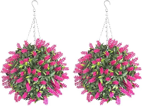 Pair Of Best Artificial 28cm Pink Lush Lavender Hanging Basket Flower Topiary Ball - Weather & Fade Resistant 3 Pair Of Best Artificial 28cm Pink Lush Lavender Hanging Basket Flower Topiary Ball - Weather & Fade Resistant