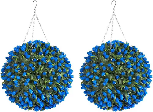 Pair Of Best Artificial 38cm Blue Lush Tulip Hanging Basket Flower Topiary Ball - Weather & Fade Resistant 3 Pair Of Best Artificial 38cm Blue Lush Tulip Hanging Basket Flower Topiary Ball - Weather & Fade Resistant