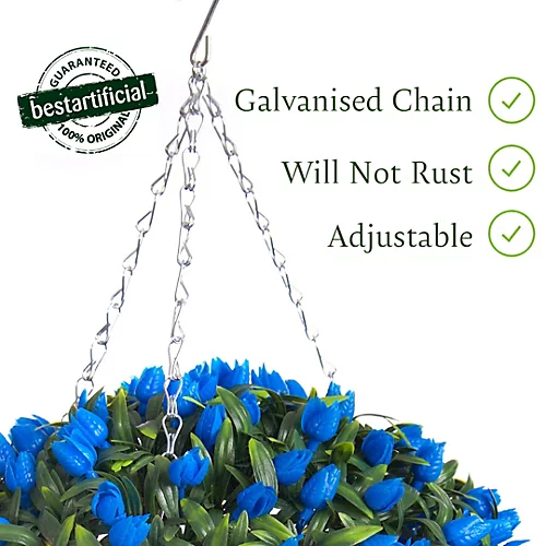 Pair Of Best Artificial 38cm Blue Lush Tulip Hanging Basket Flower Topiary Ball - Weather & Fade Resistant 5 Pair Of Best Artificial 38cm Blue Lush Tulip Hanging Basket Flower Topiary Ball - Weather & Fade Resistant - Image 3