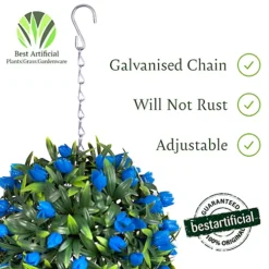 Pair Of Best Artificial Outdoor 24cm Blue Tulip Hanging Basket Flower Topiary Ball - Weather & Fade Resistant -DIY pair of best artificial outdoor 24cm blue tulip hanging basket flower topiary ball weather fade resistant5060637302422 03c MP