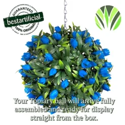 Pair Of Best Artificial Outdoor 24cm Blue Tulip Hanging Basket Flower Topiary Ball - Weather & Fade Resistant -DIY pair of best artificial outdoor 24cm blue tulip hanging basket flower topiary ball weather fade resistant5060637302422 04c MP