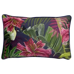 Paoletti Kala Floral Printed Piped Velvet Reverse Polyester Filled Cushion