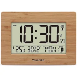 Radio Controlled LCD Wall Mountable And Desk Clock ( Bamboo Wood Panel )