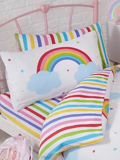 Rainbow Sky Striped Single Fitted Sheet And Pillowcase Set