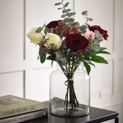 Bloom Recycled Aqua Glass Vase - Modern Clear Glass Vase For Fresh Or Artificial Flower Stem Bouquet Arrangements - Measures H24 X W19cm