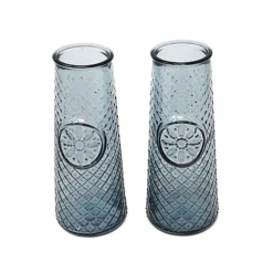 Recycled Glass Mandala Grey Set Of 2 Small Conical Vases (H) 16.5cm
