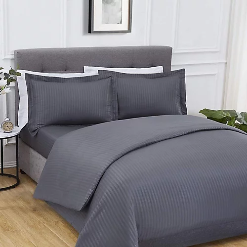 Sateen Stripe Complete Duvet Cover Pillowcase Fitted Sheet Bedding Set Charcoal Super King 3 Sateen Stripe Complete Duvet Cover Pillowcase Fitted Sheet Bedding Set Charcoal Super King
