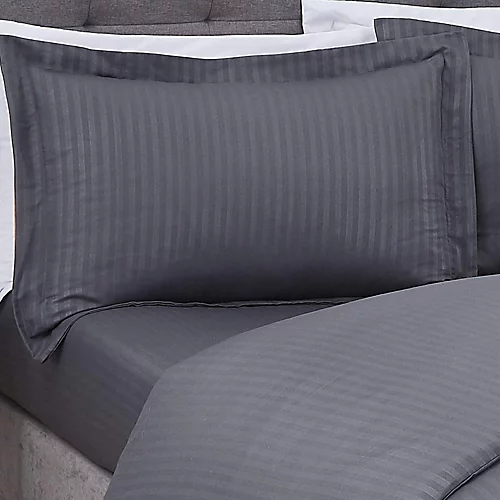 Sateen Stripe Complete Duvet Cover Pillowcase Fitted Sheet Bedding Set Charcoal Super King 4 Sateen Stripe Complete Duvet Cover Pillowcase Fitted Sheet Bedding Set Charcoal Super King - Image 2