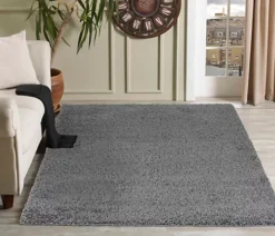 Serdim Rugs Plain Living Room Shaggy Area Rugs Dark Grey 160x230 Cm