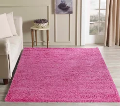 Serdim Rugs Plain Living Room Shaggy Area Rugs Pink 120x170 Cm