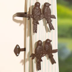 Set Of 2 Cast Iron Perched Bird Curtain Tie Backs