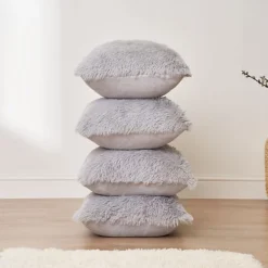 Sienna Set Of 4 Fluffy Shaggy Filled Cushion With Cover Square