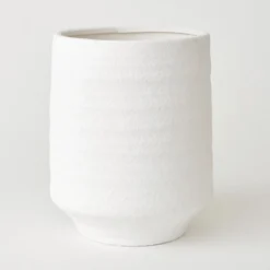 Bloom Tall White Terracotta Vase - Modern Vase For Fresh Or Artificial Flower Stem Bouquet Arrangements - Measures H25.5 X 21cm Diameter