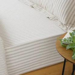 The Linen Yard Hebden Cotton Melange Stripe Double Fitted Bed Sheet