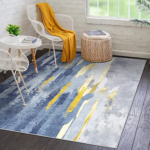 Vernal Oxnard Blue Machine Washable Rug, Blue/Yellow/Grey , 152 Cm X 213 Cm 3 Vernal Oxnard Blue Machine Washable Rug, Blue/Yellow/Grey , 152 Cm X 213 Cm