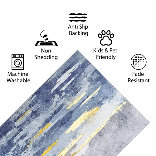 Vernal Oxnard Blue Machine Washable Rug, Blue/Yellow/Grey , 152 Cm X 213 Cm 5 Vernal Oxnard Blue Machine Washable Rug, Blue/Yellow/Grey , 152 Cm X 213 Cm - Image 3