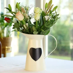 Vintage Cream Large Heart Message Jug Flower Vase